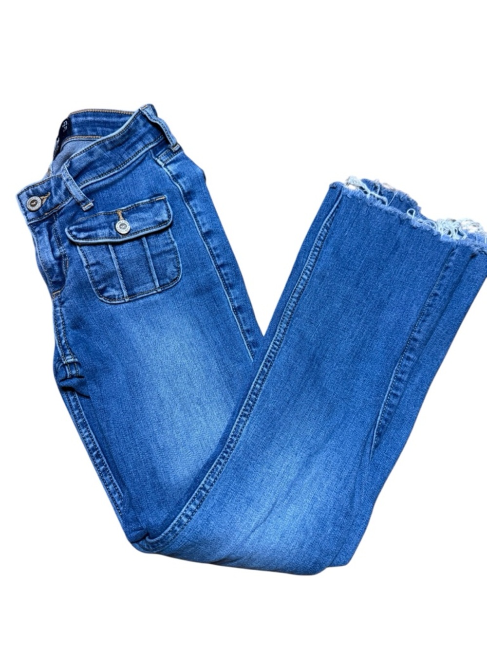 Hollister Mid Blue Cropped Frayed-Hem Jeans